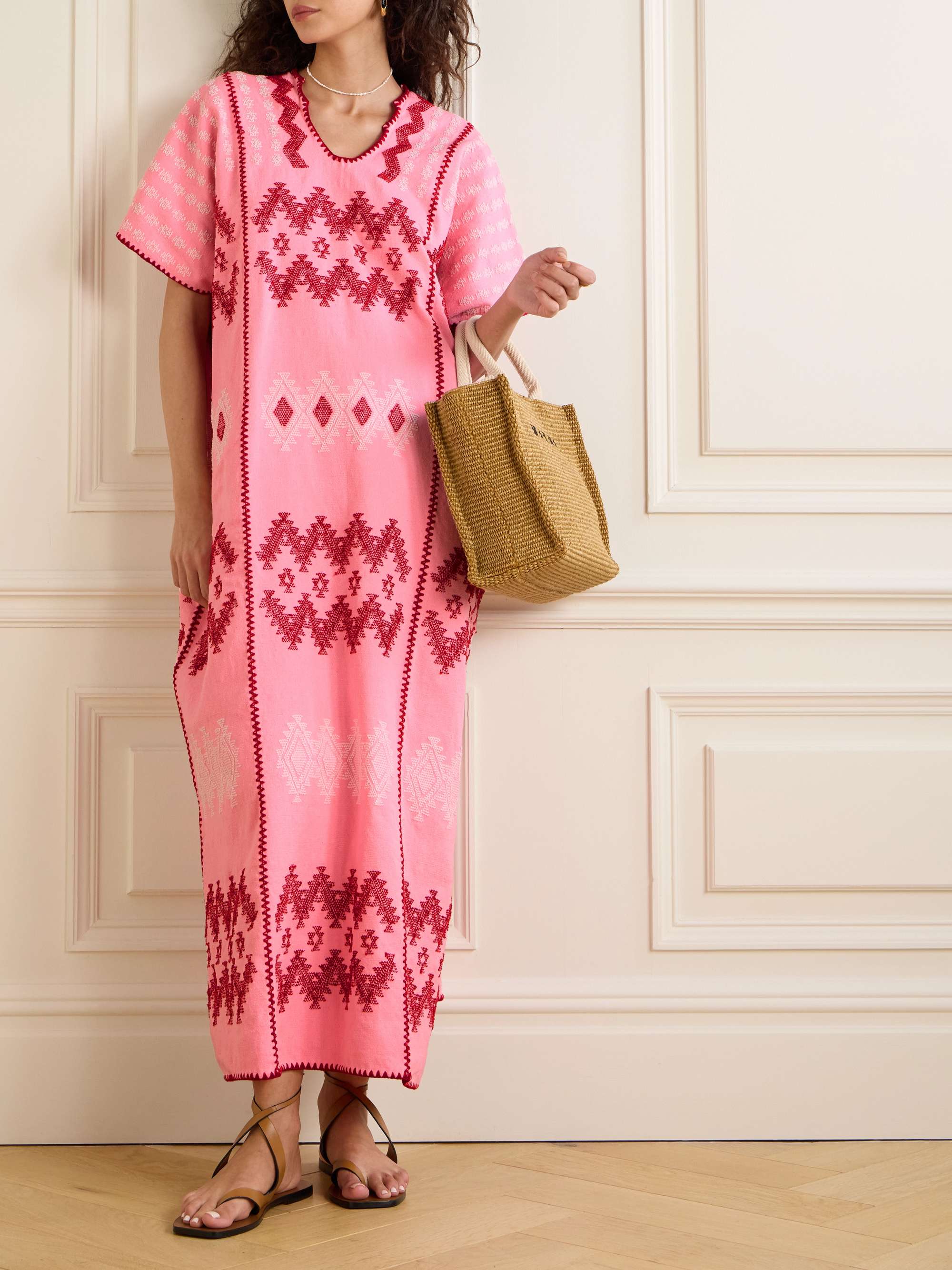 Embroidered cotton huipil pink One Size