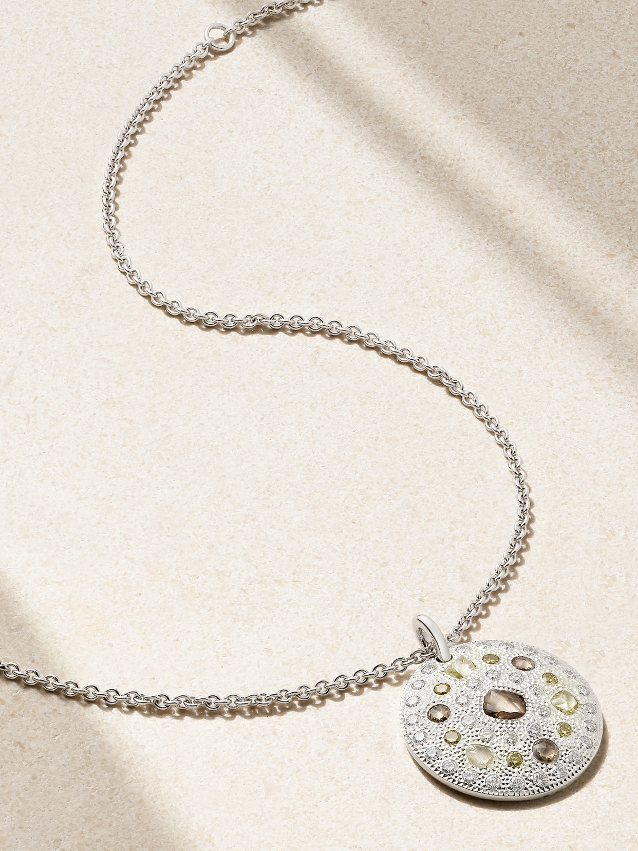 De Beers Jewellers Talisman Medal 18-karat White Gold Diamond Necklace