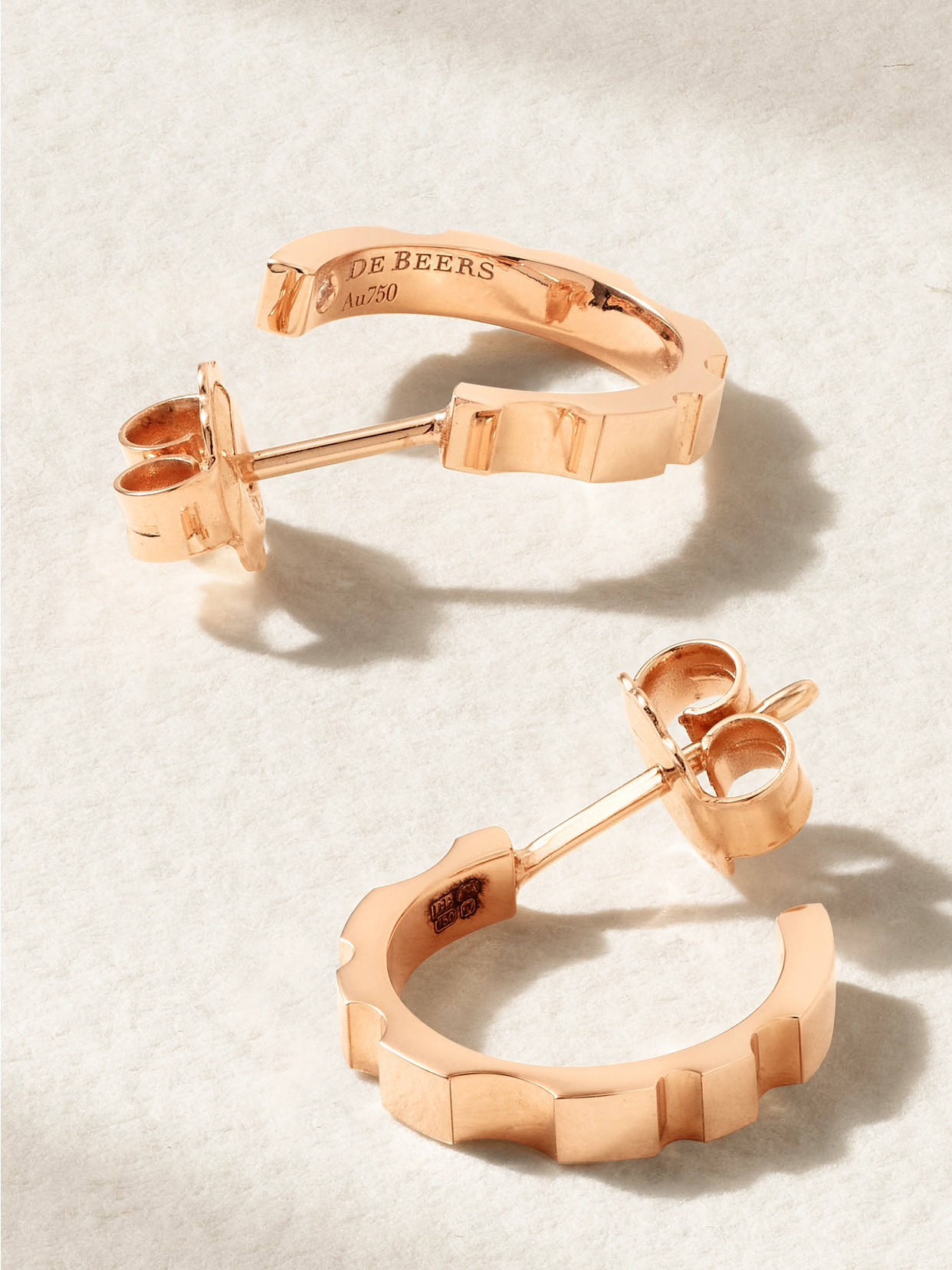 DE BEERS JEWELLERS RVL 18-KARAT ROSE GOLD DIAMOND HOOP EARRINGS