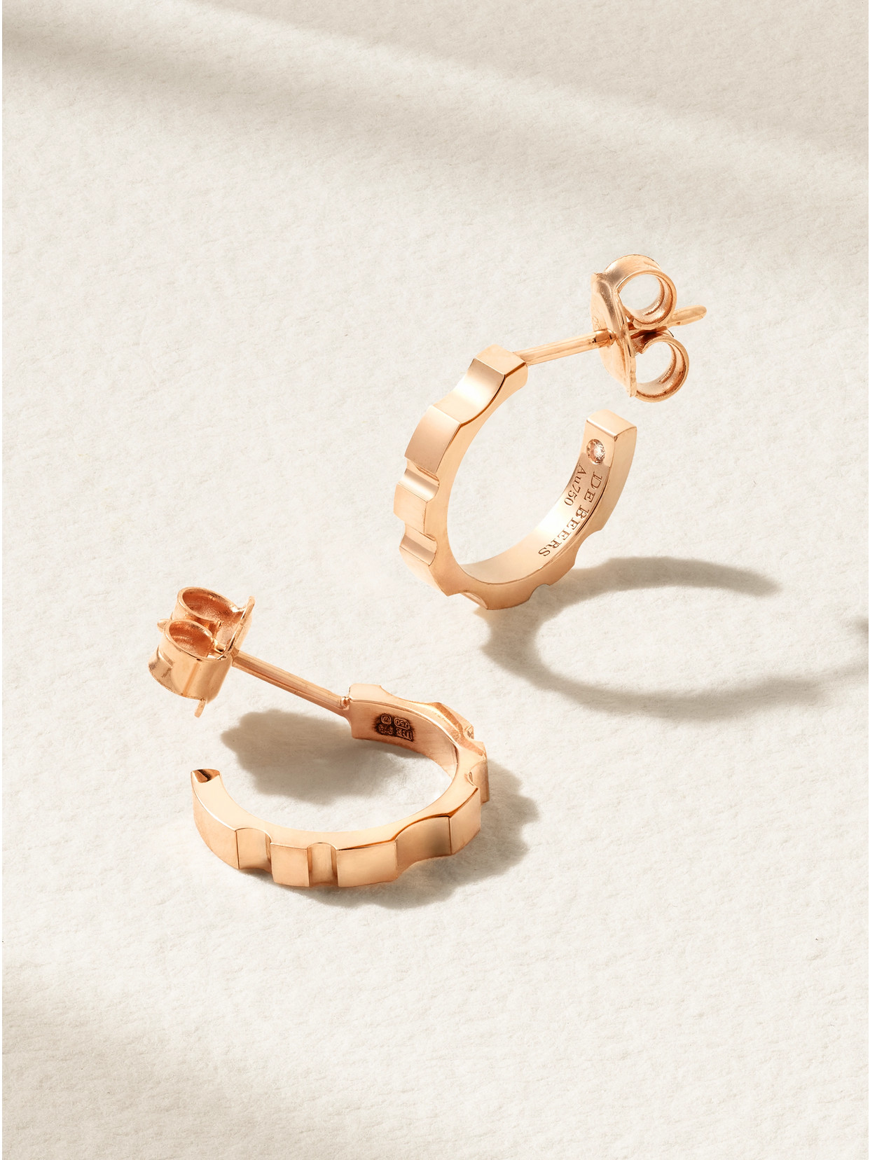 DE BEERS JEWELLERS RVL 18-KARAT ROSE GOLD DIAMOND HOOP EARRINGS
