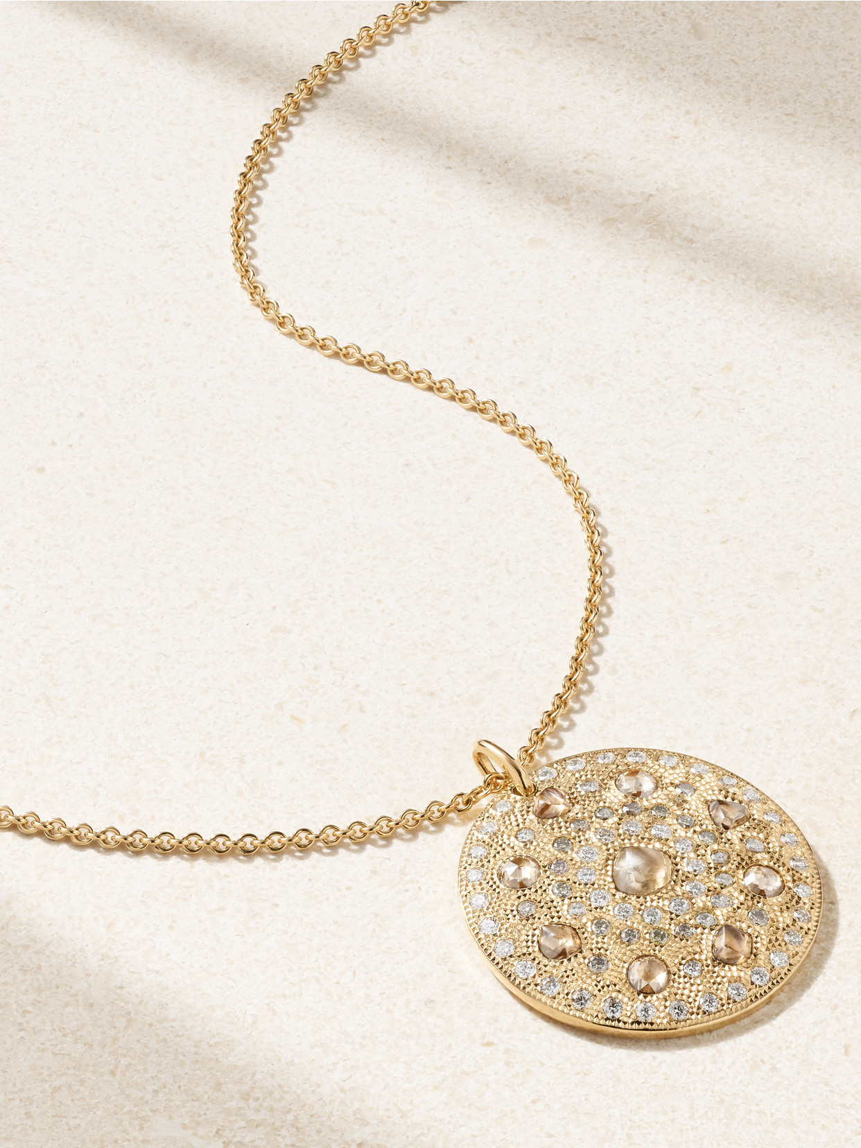 De Beers Jewellers Talisman Medal Large 18-karat Gold Diamond Necklace