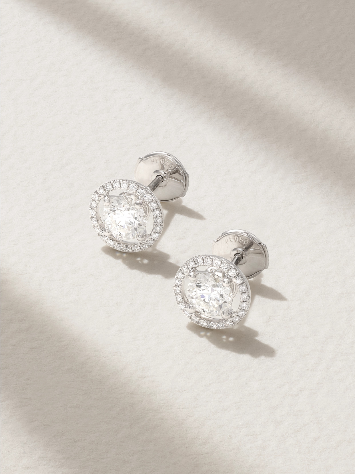 De Beers Jewellers Aura Solitaire Platinum Diamond Earrings In Silver