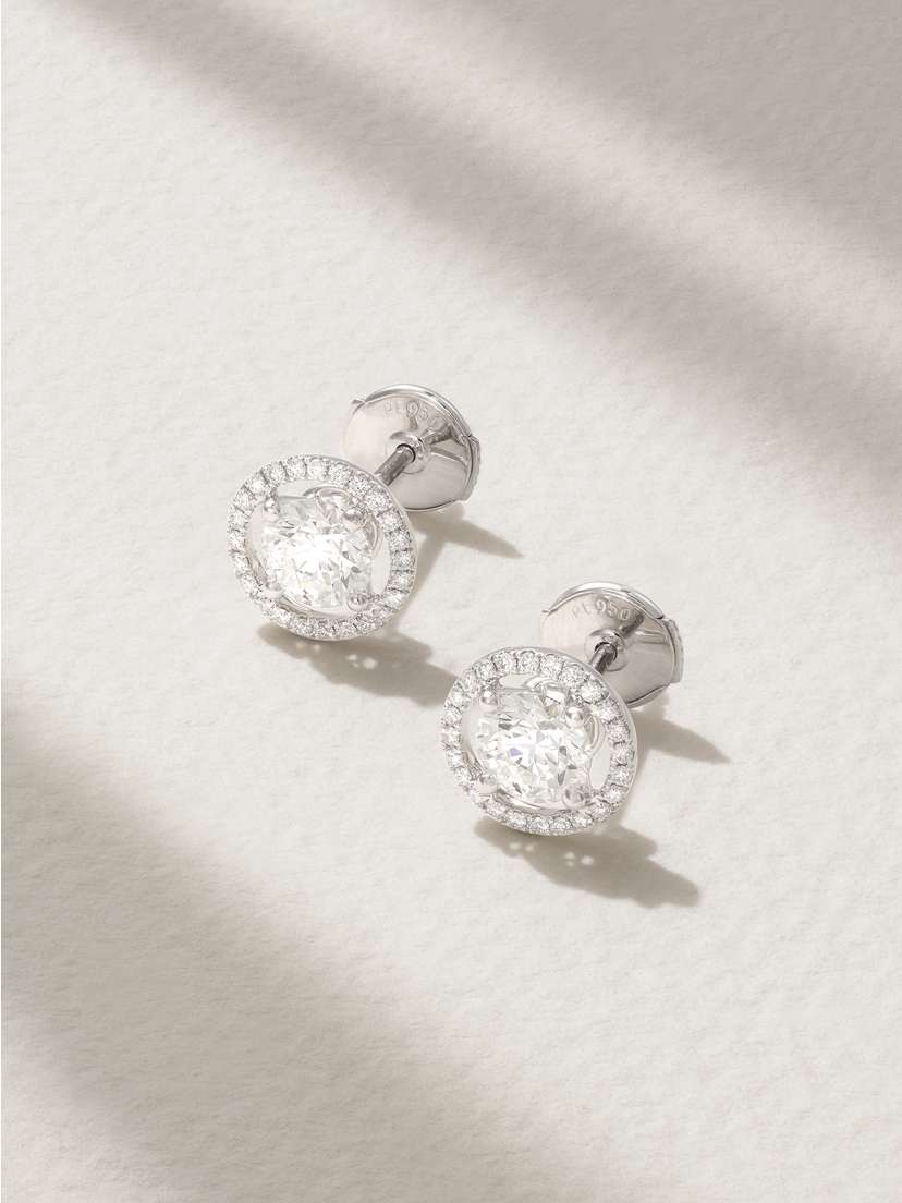 De Beers Aura Solitaire Platinum Diamond Earrings