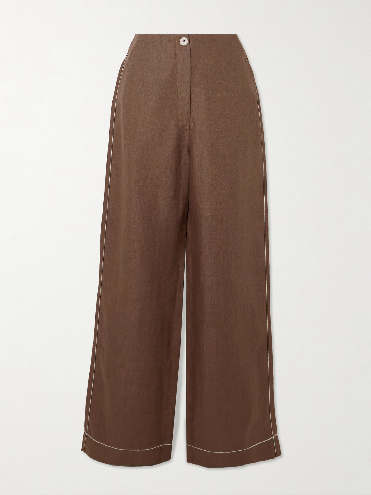 Bondi Born Varenna Herringbone Organic Linen Straight-leg Pants In Brown