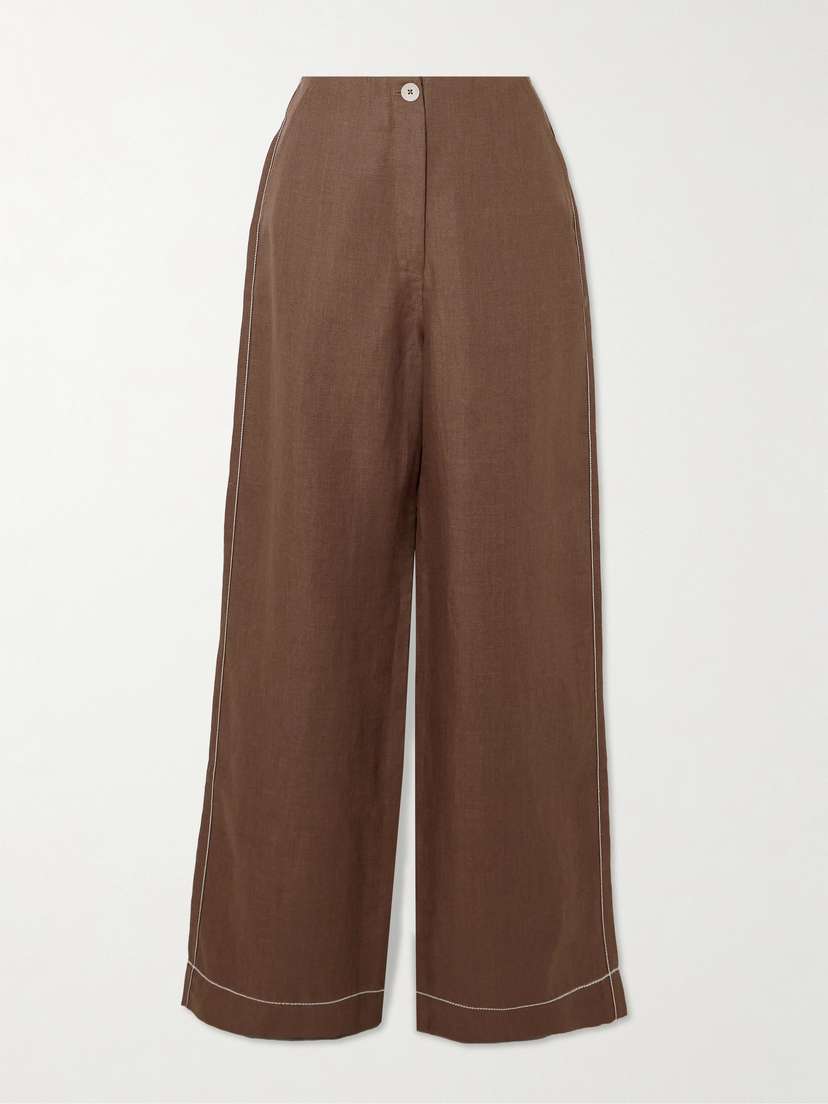 Bondi Born Varenna Herringbone Organic Linen Straight-leg Pants