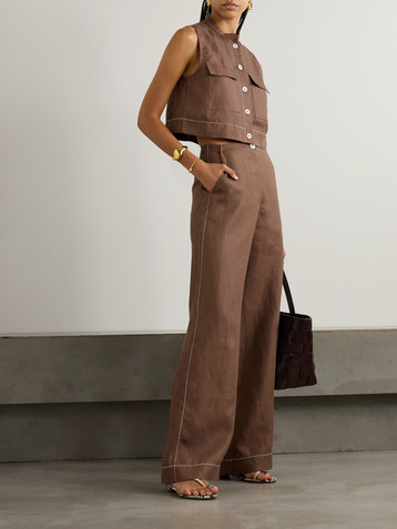 Bondi Born Varenna herringbone organic linen straight-leg pants