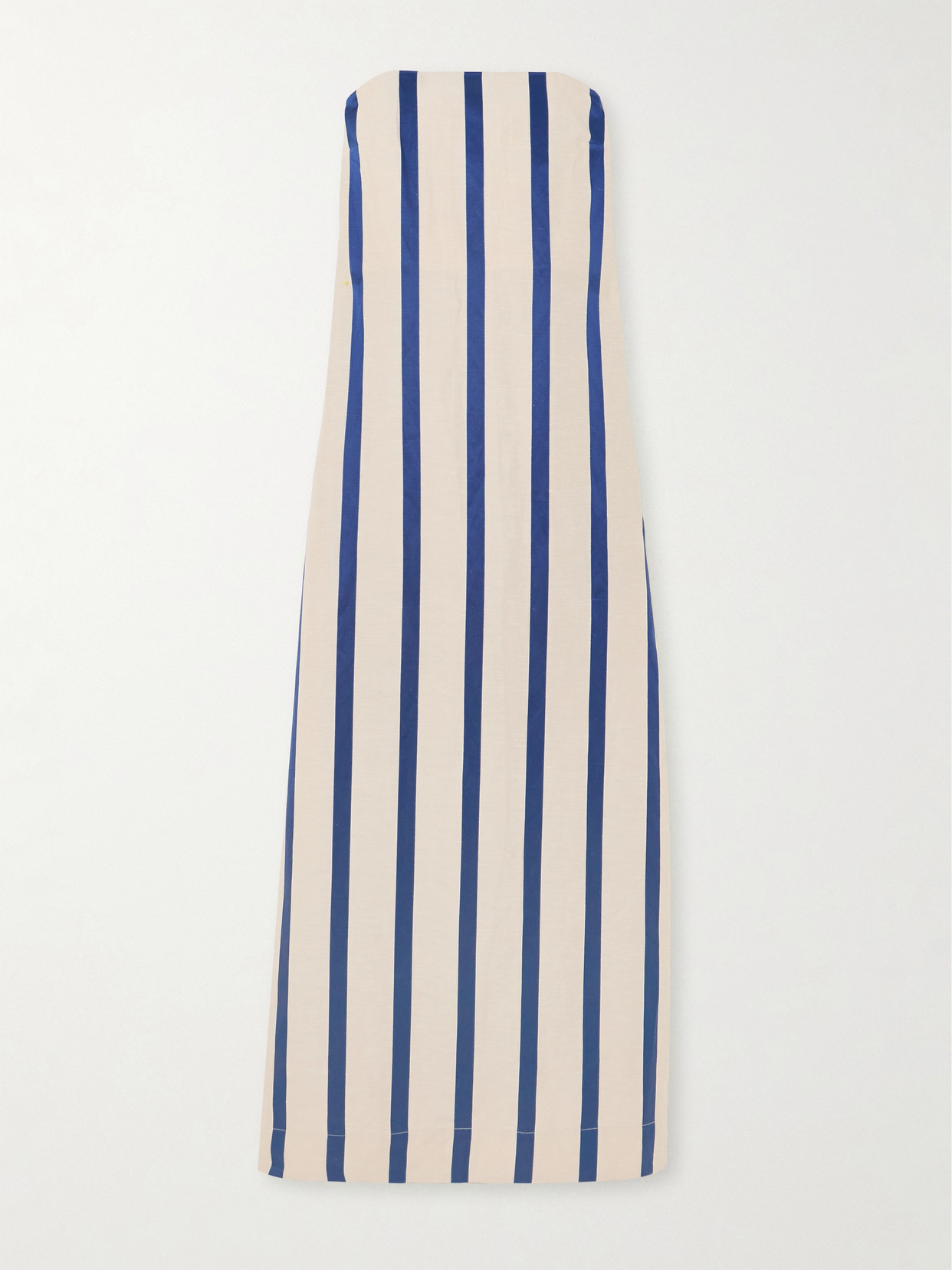 Bondi Born Maine Strapless Striped Tencel™ Lyocell And Linen-blend Maxi Dress In Blue