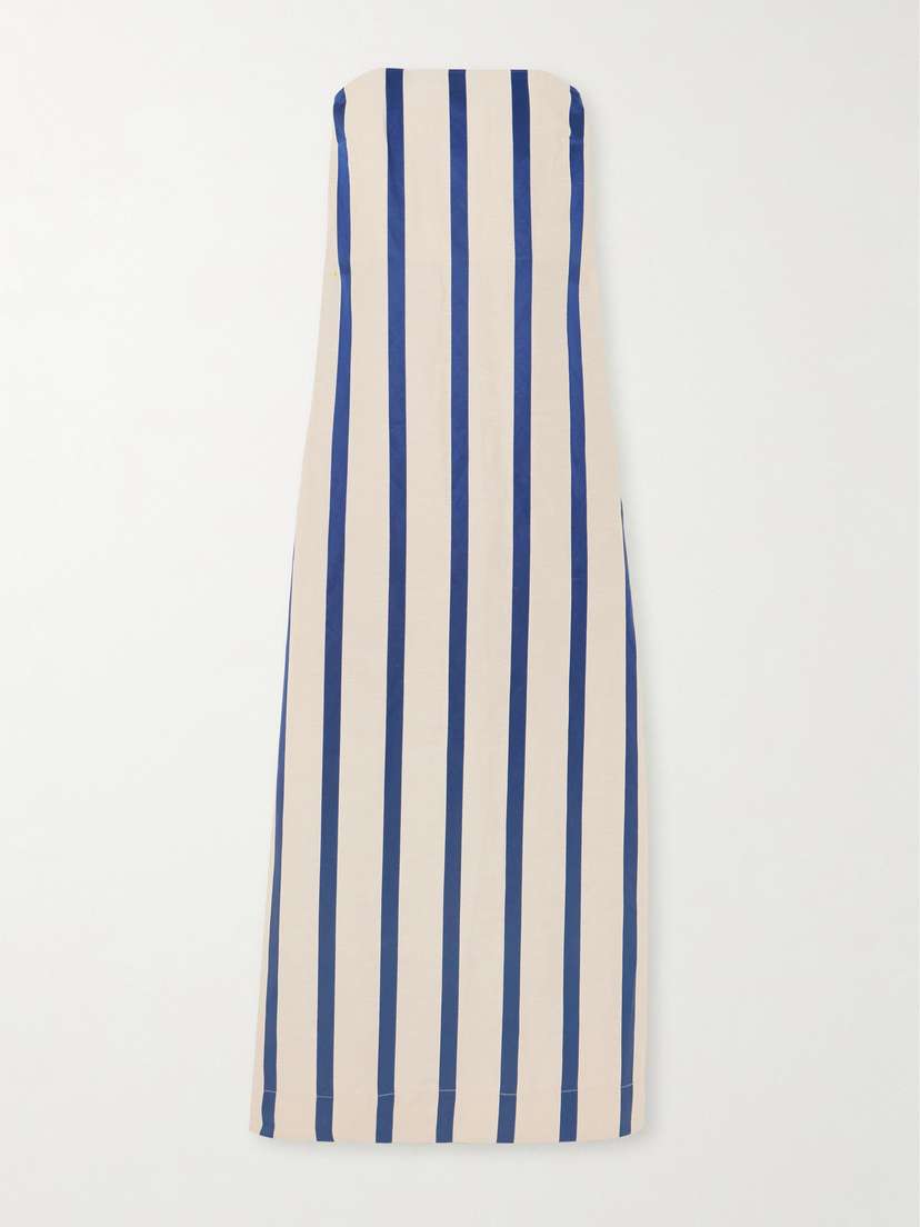 Bondi Born Maine Strapless Striped Tencel™ Lyocell And Linen-blend Maxi Dress