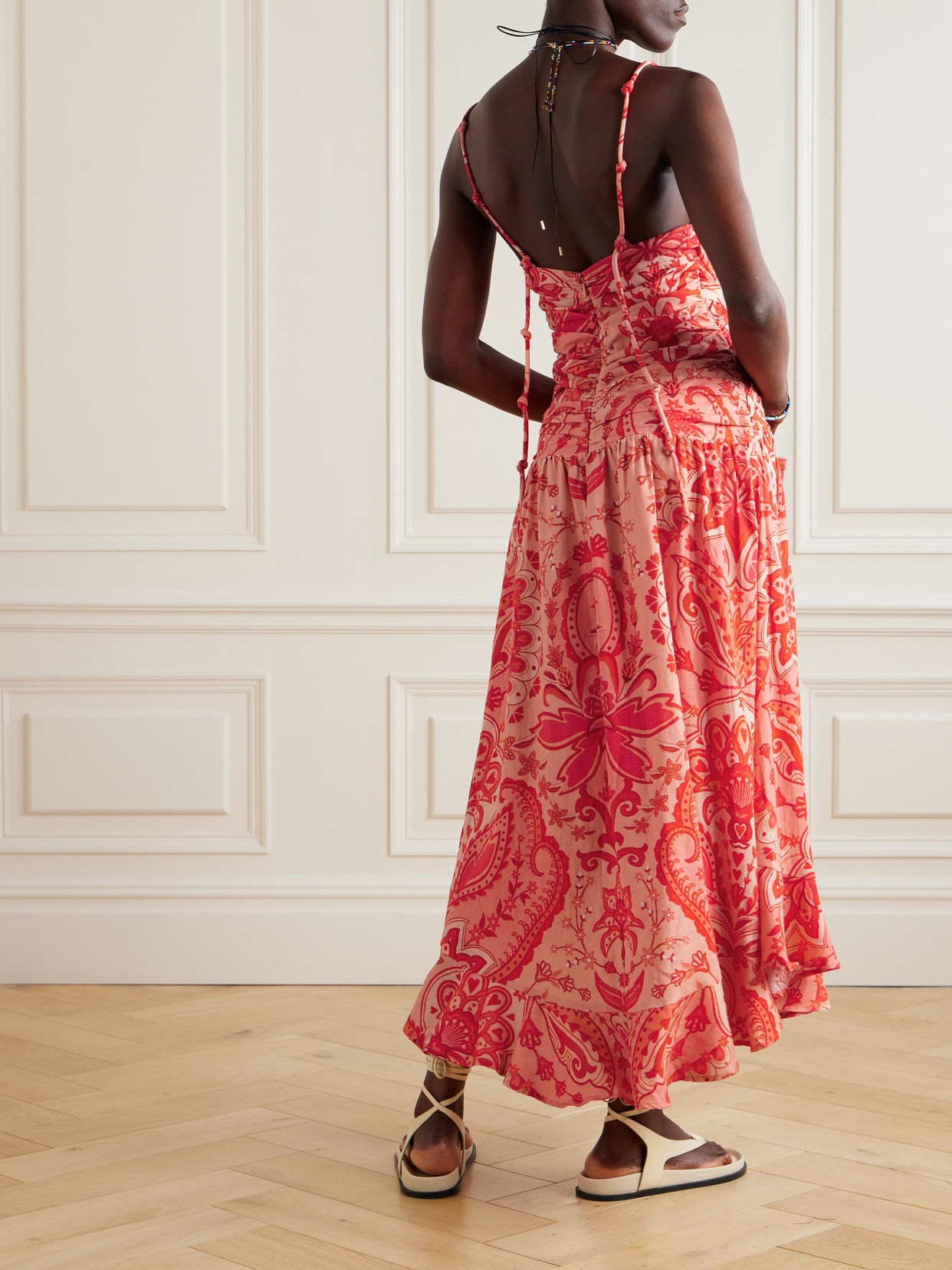 Farm Rio Jaipur Crossover Linen Blend Maxi Sundress In Red