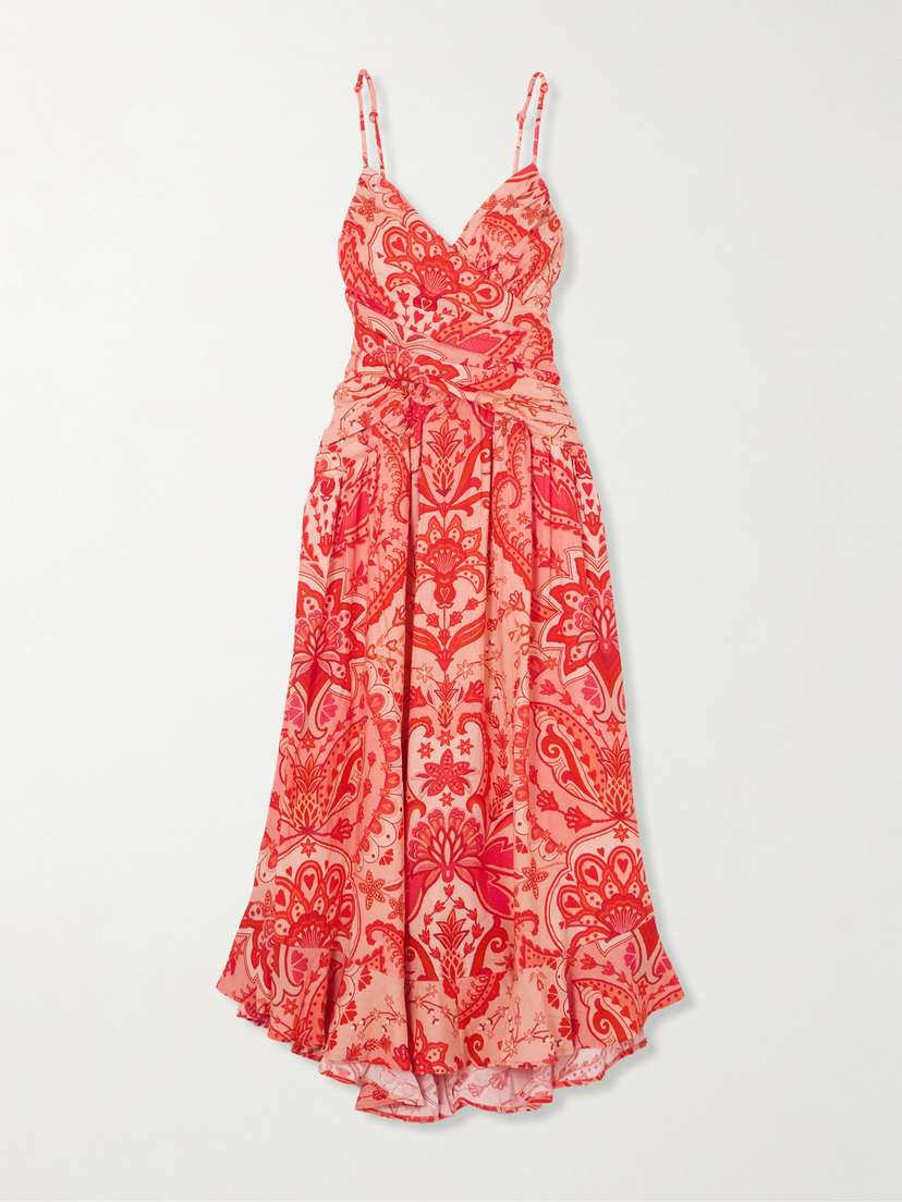 Farm Rio Jaipur Ruched Printed Linen-blend Maxi Dress