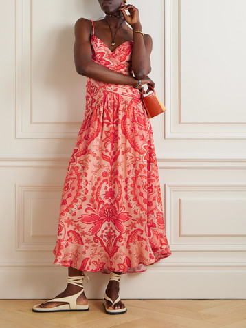 FARM Rio Jaipur ruched printed linen-blend maxi dress