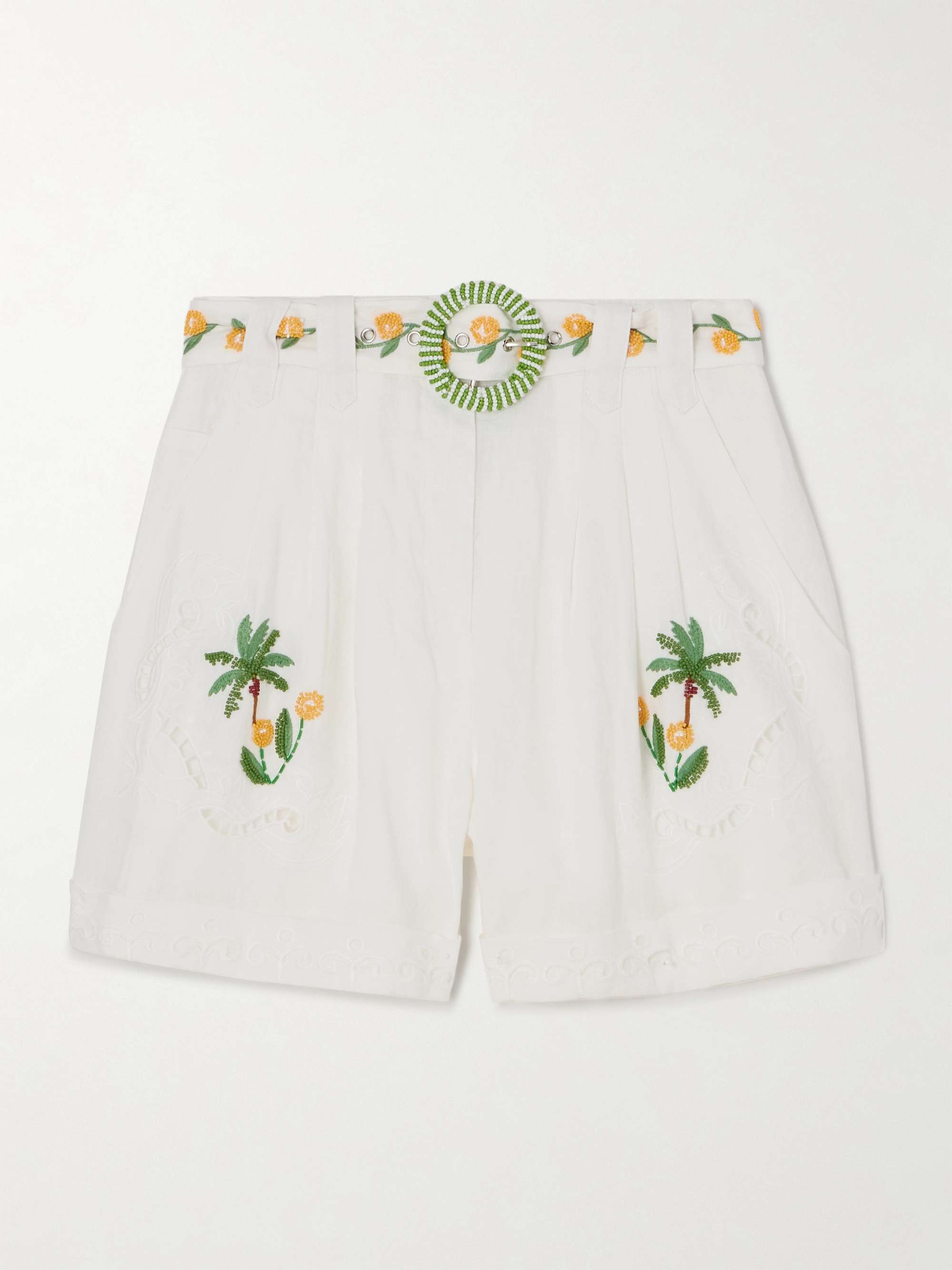 FARM RIO Belted embroidered bead-embellished broderie