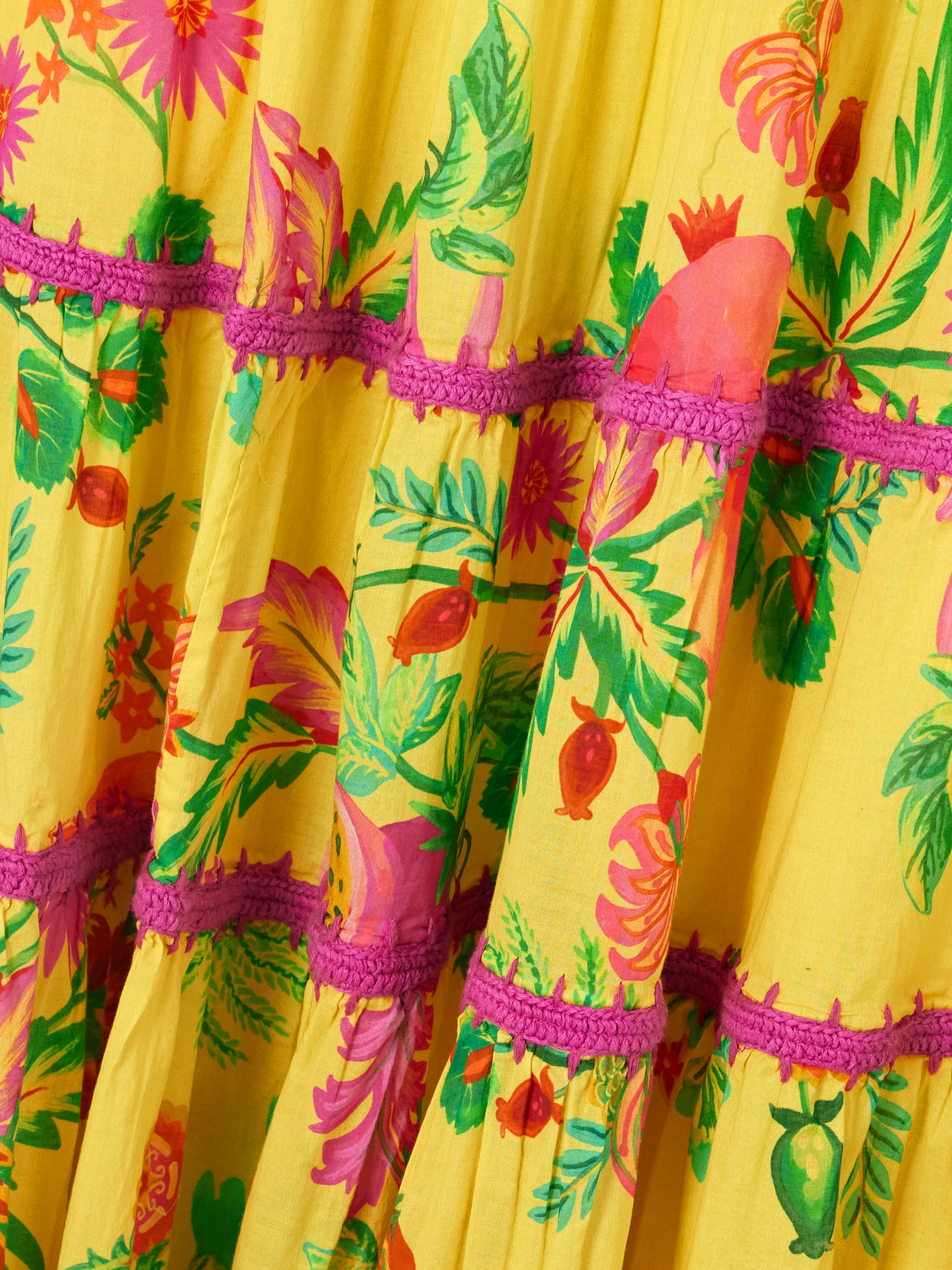 FARM RIO DELICATE FRUIT GARDEN KNIT-TRIMMED TIERED SHIRRED COTTON MAXI DRESS