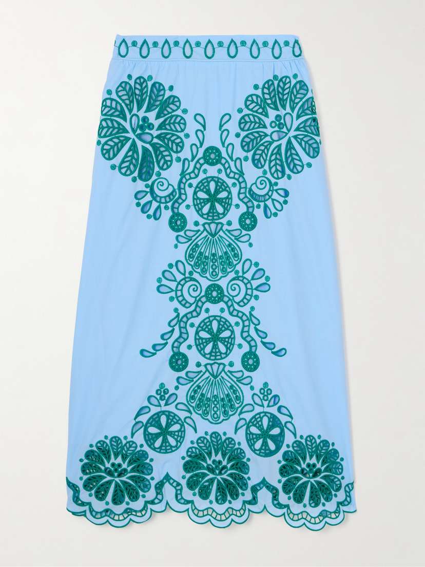 Farm Rio Broderie Anglaise Cotton-poplin Midi Skirt