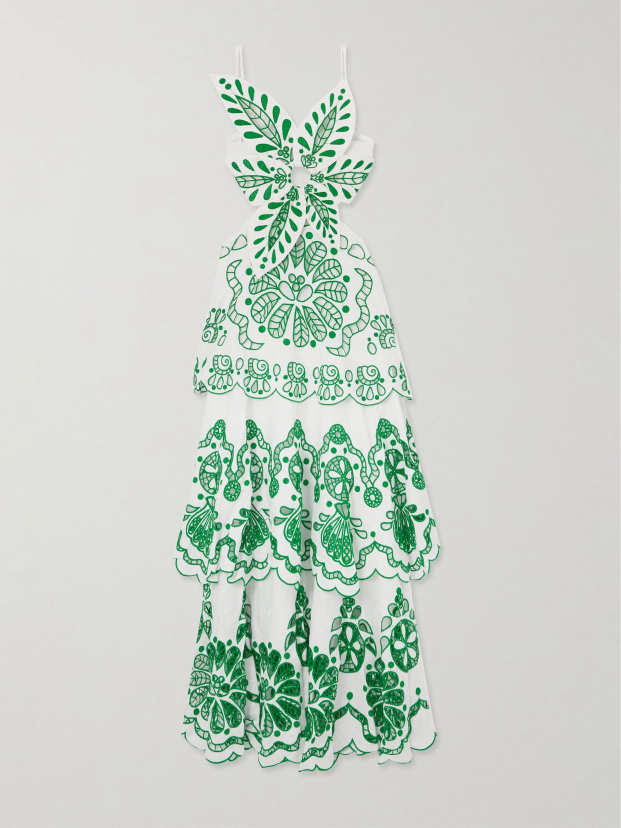 Farm Rio Flower Richelieu Linen Midi Dress In Multicolor