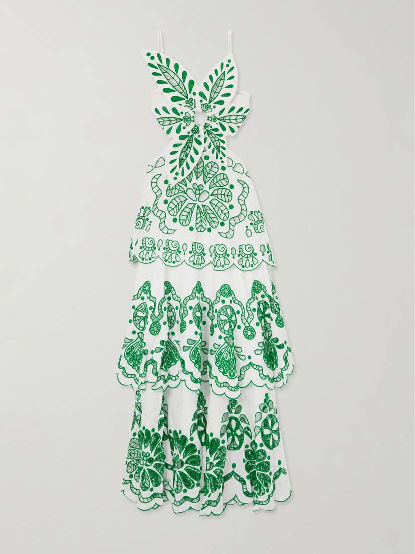 Farm Rio Broderie Anglaise Linen Midi Dress - x large