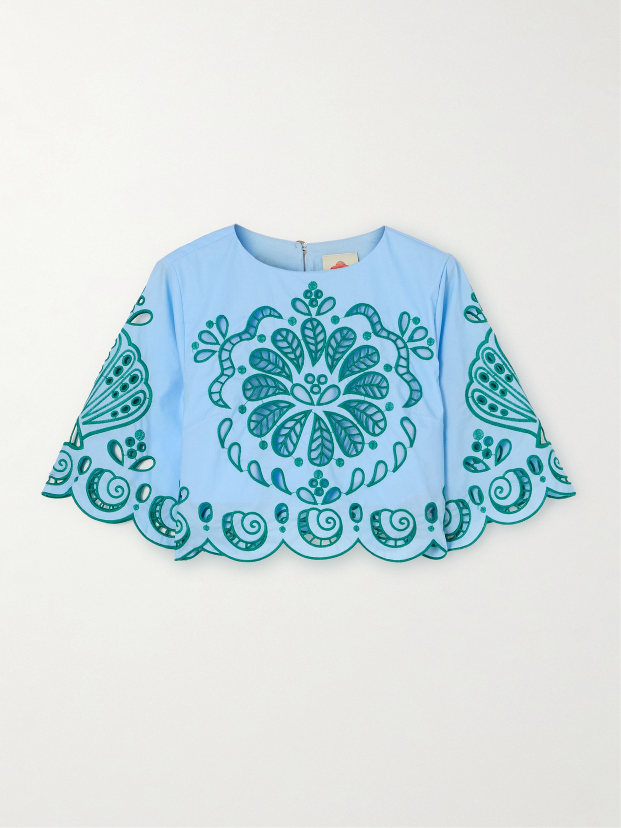 Shop Farm Rio Broderie Anglaise Cotton-poplin Top In Blue