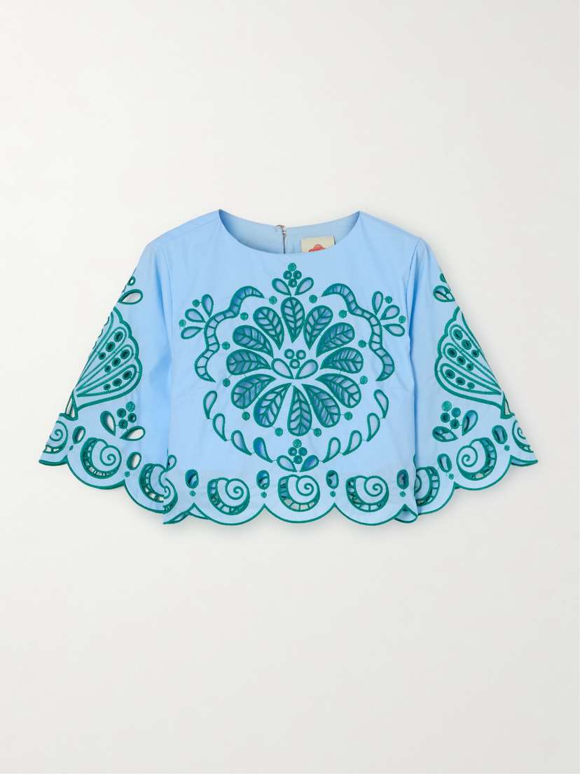 Farm Rio Broderie Anglaise Cotton-poplin Top - x large