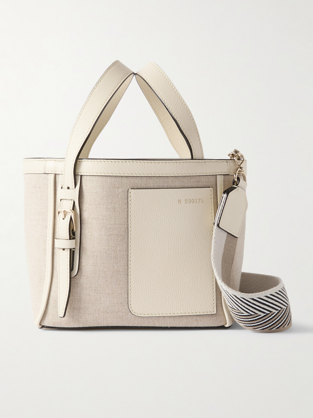 Valextra Mini Textured Leather-trimmed Canvas Shoulder Bag In Neutral