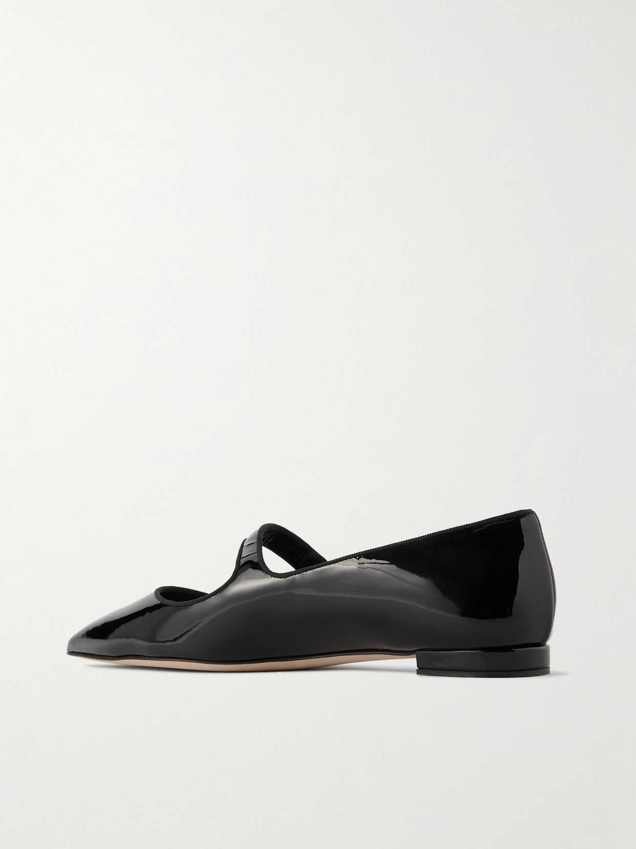 Shop Manolo Blahnik Campari Grosgrain-trimmed Patent-leather Ballet Flats In Black