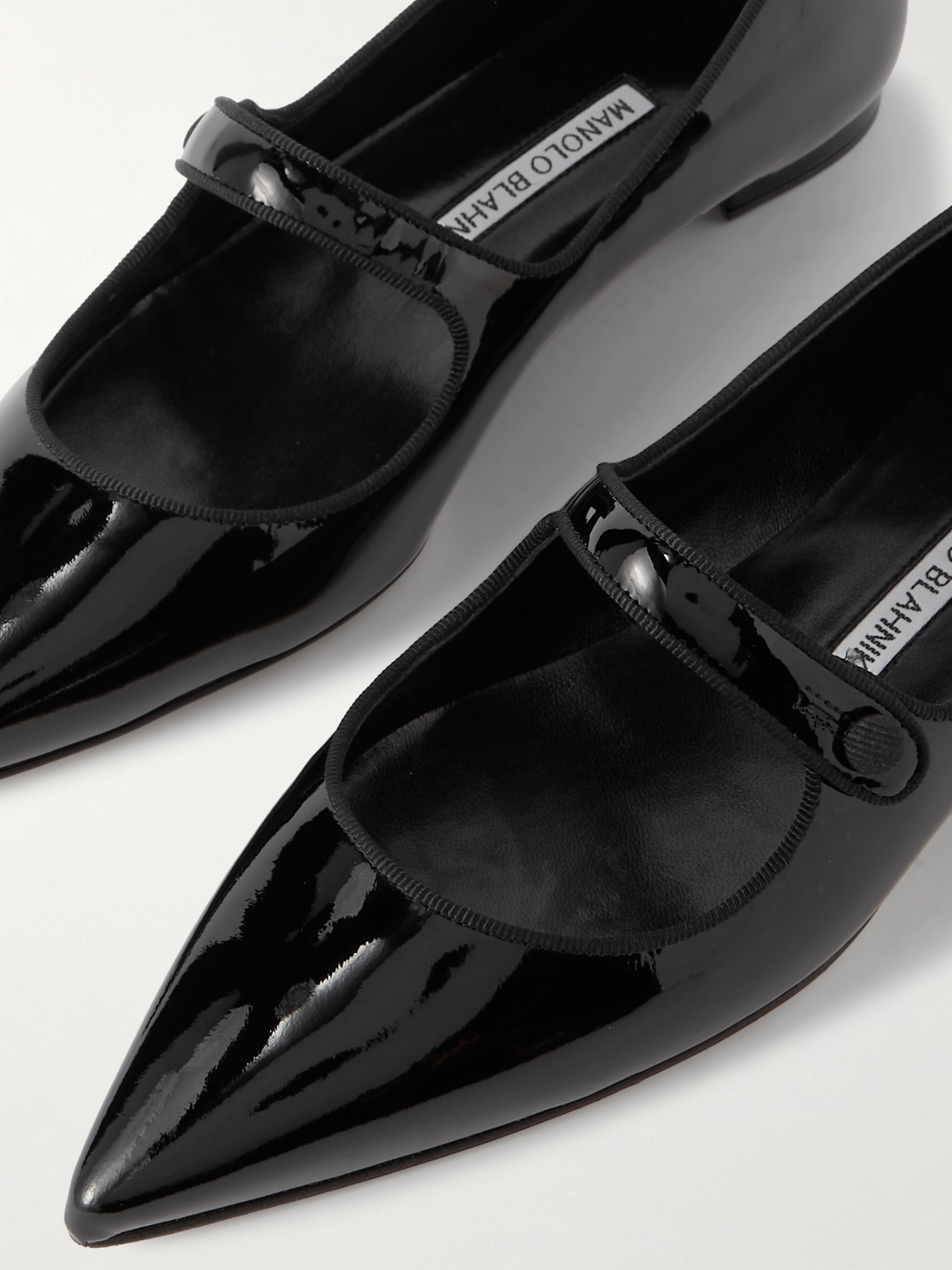 Shop Manolo Blahnik Campari Grosgrain-trimmed Patent-leather Ballet Flats In Black