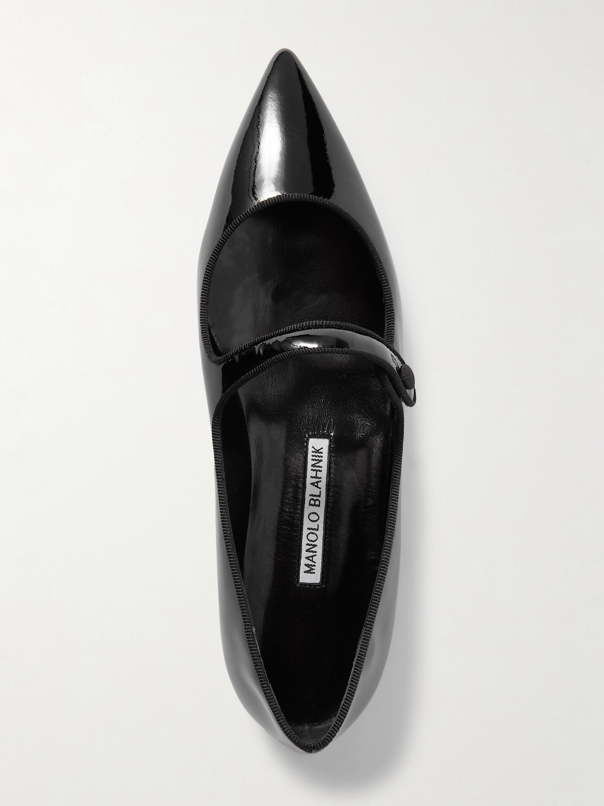 Shop Manolo Blahnik Campari Grosgrain-trimmed Patent-leather Ballet Flats In Black