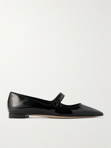 MANOLO BLAHNIK Campari grosgrain-trimmed patent-leather ballet flats