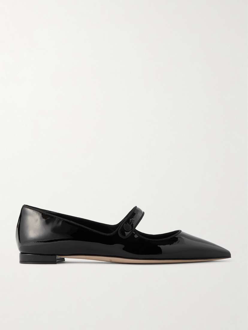 Manolo Blahnik Campari Grosgrain-trimmed Patent-leather Ballet Flats