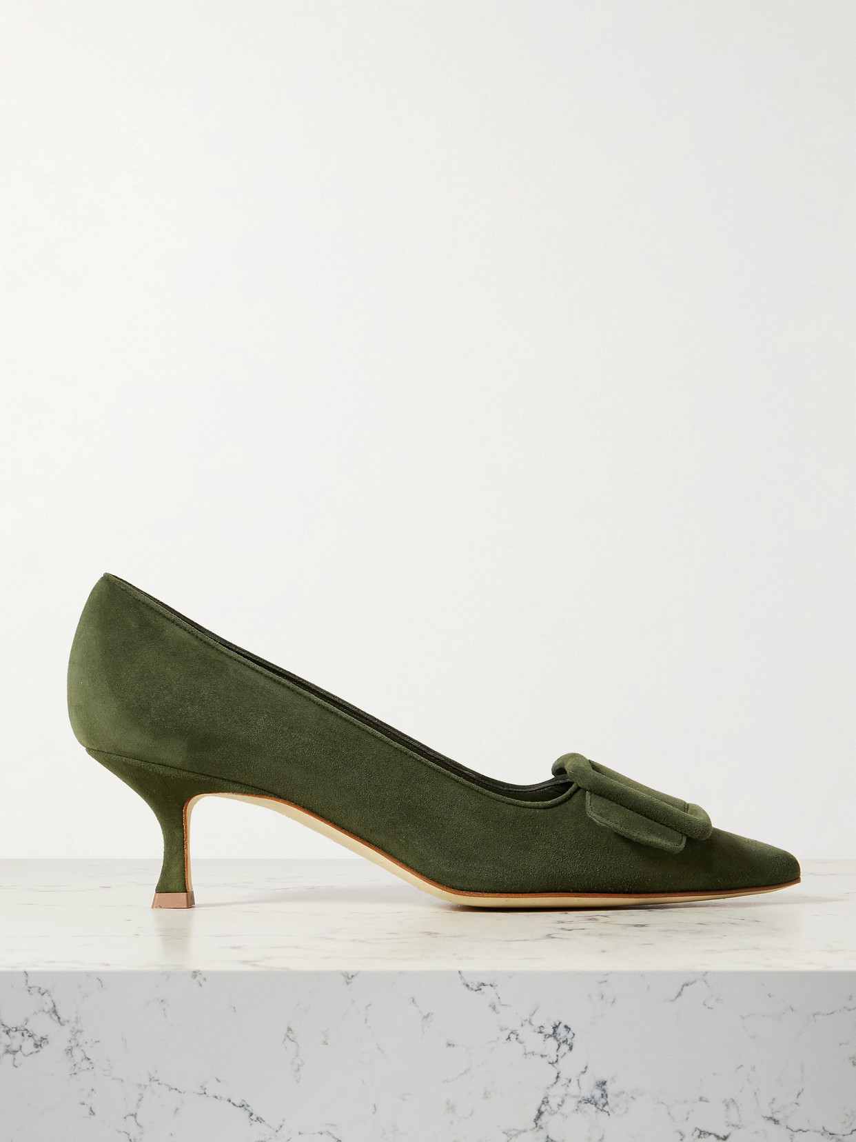 Manolo Blahnik Maysale 50 Buckled Suede Pumps In Green