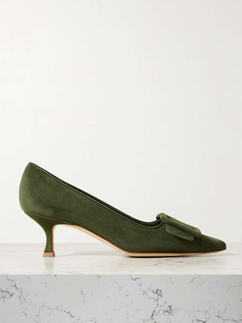 Manolo Blahnik Maysale 50 Buckled Suede Pumps