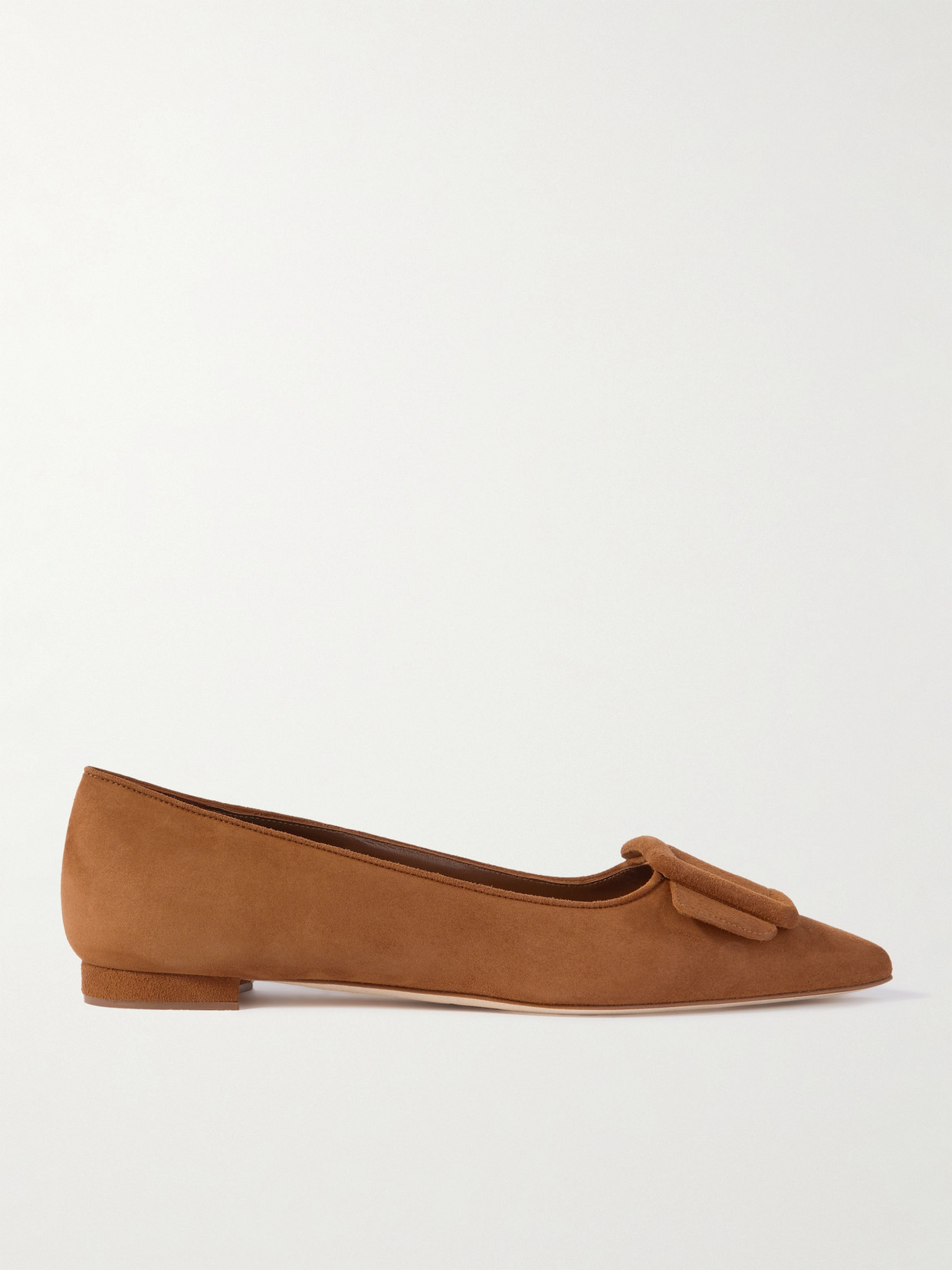 Manolo Blahnik Maysale Suede Point-toe Flats In Brown