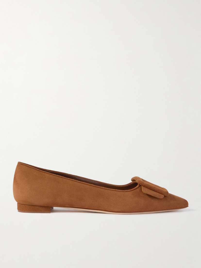Manolo Blahnik Maysale Suede Point-toe Flats