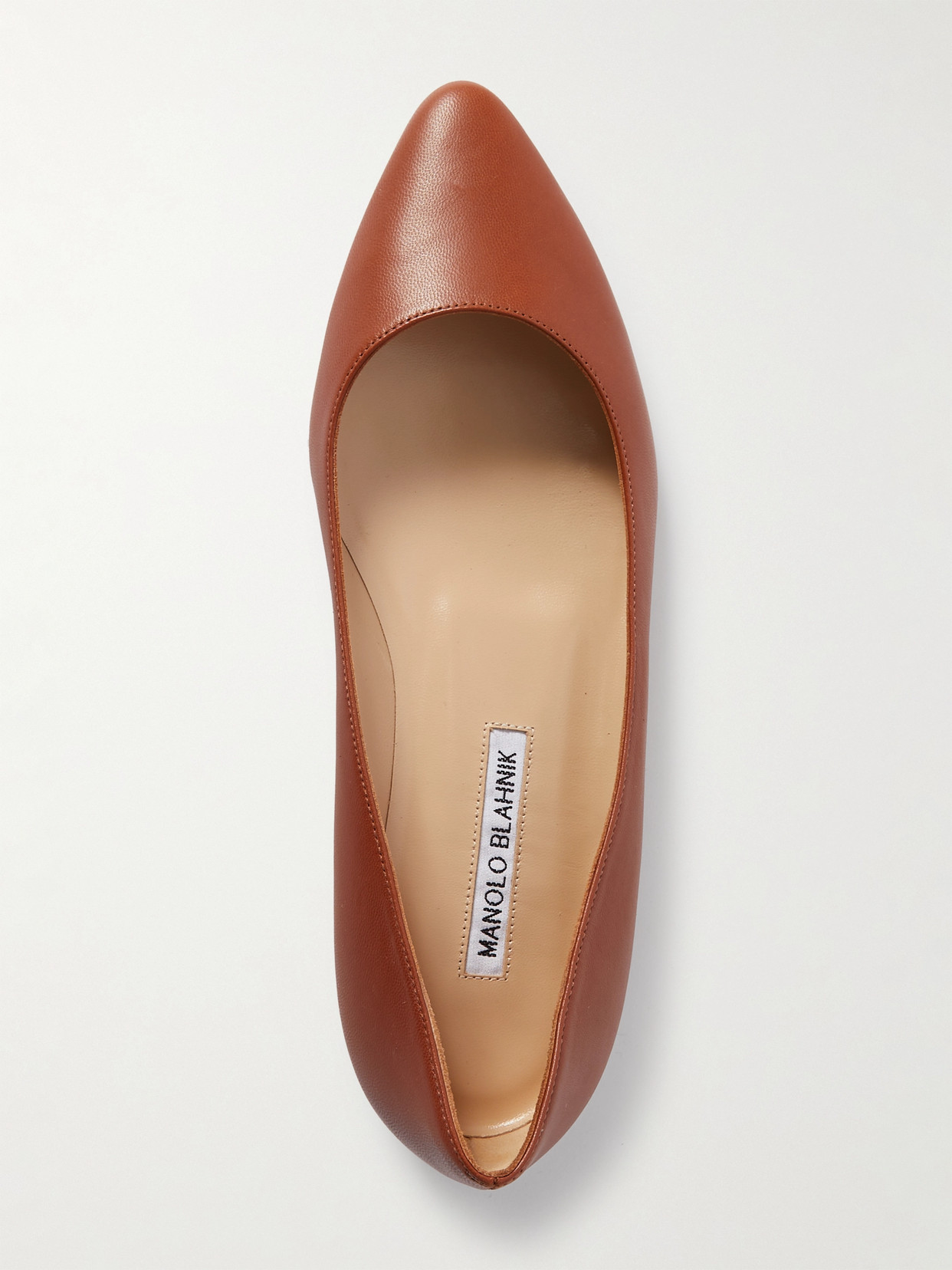 Shop Manolo Blahnik Bb 10 Leather Point-toe Flats In Brown