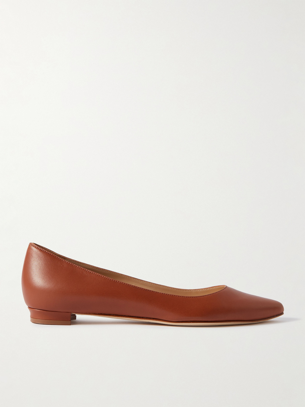 Manolo Blahnik Bb 10 Leather Point-toe Flats In Brown