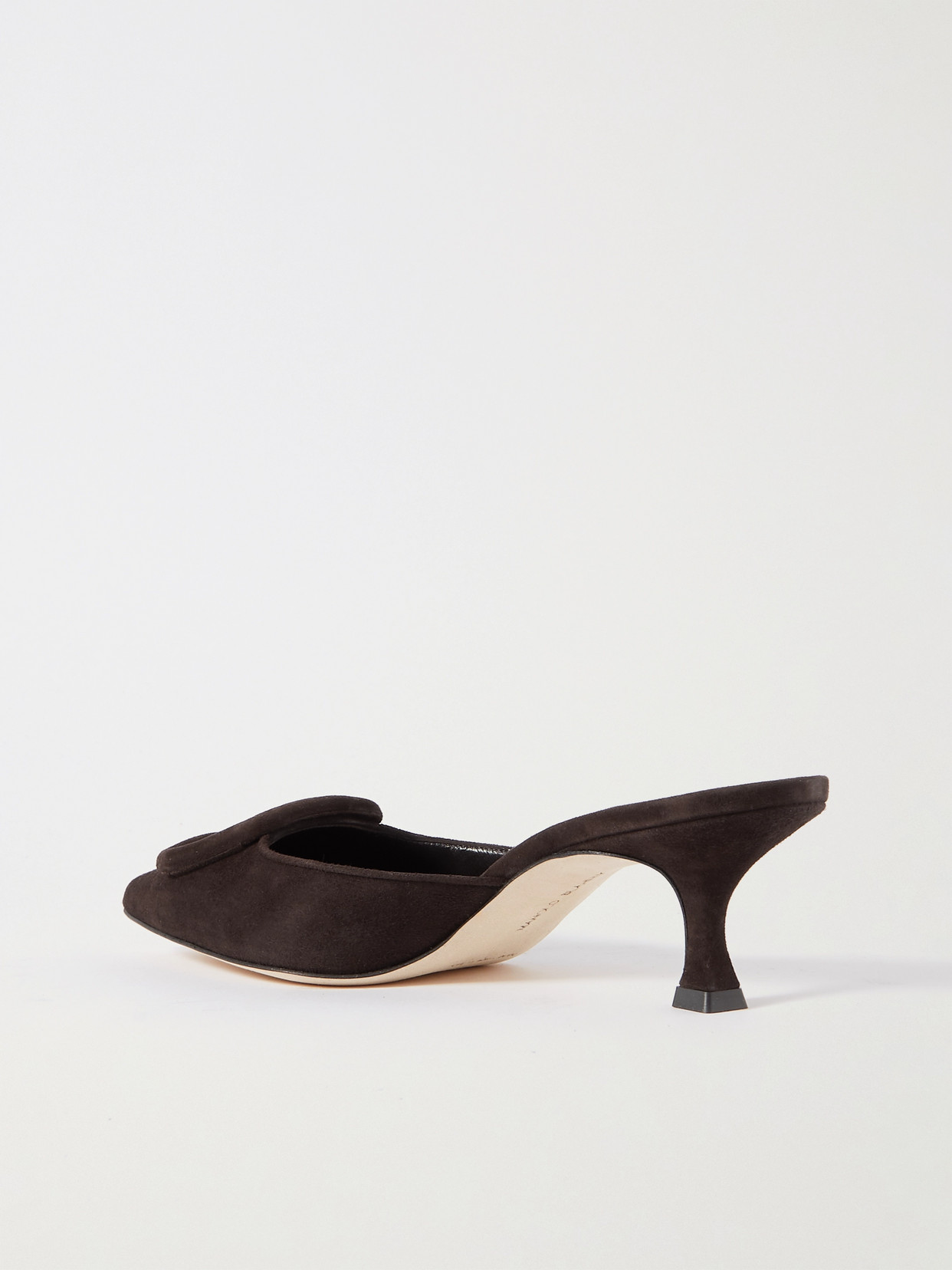 Shop Manolo Blahnik Maysale 50 Buckled Suede Mules In Brown