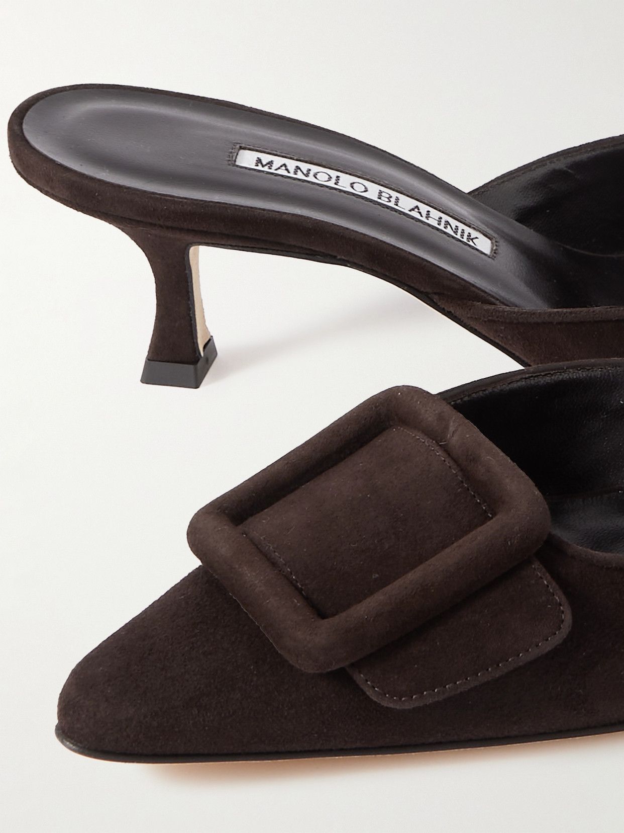 Manolo Blahnik Maysale 50 Buckled Suede Mules In Brown