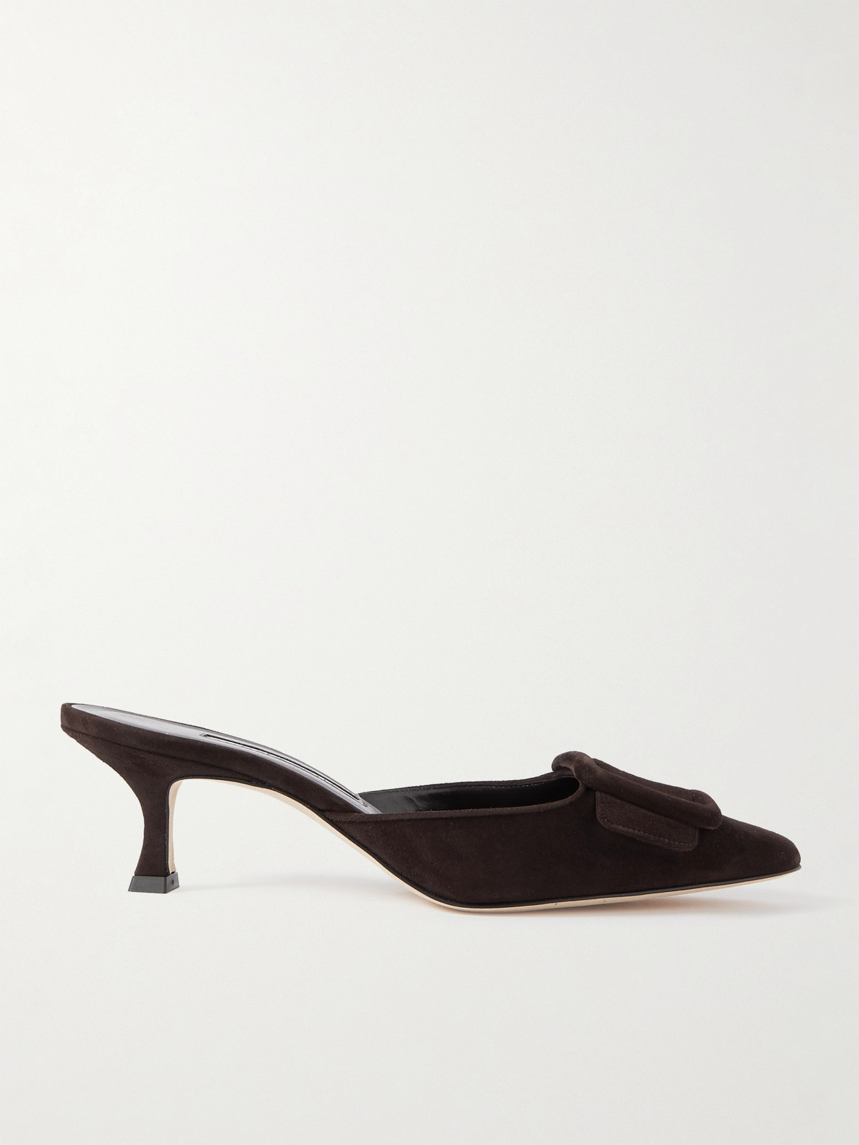 Shop Manolo Blahnik Maysale 50 Buckled Suede Mules In Brown