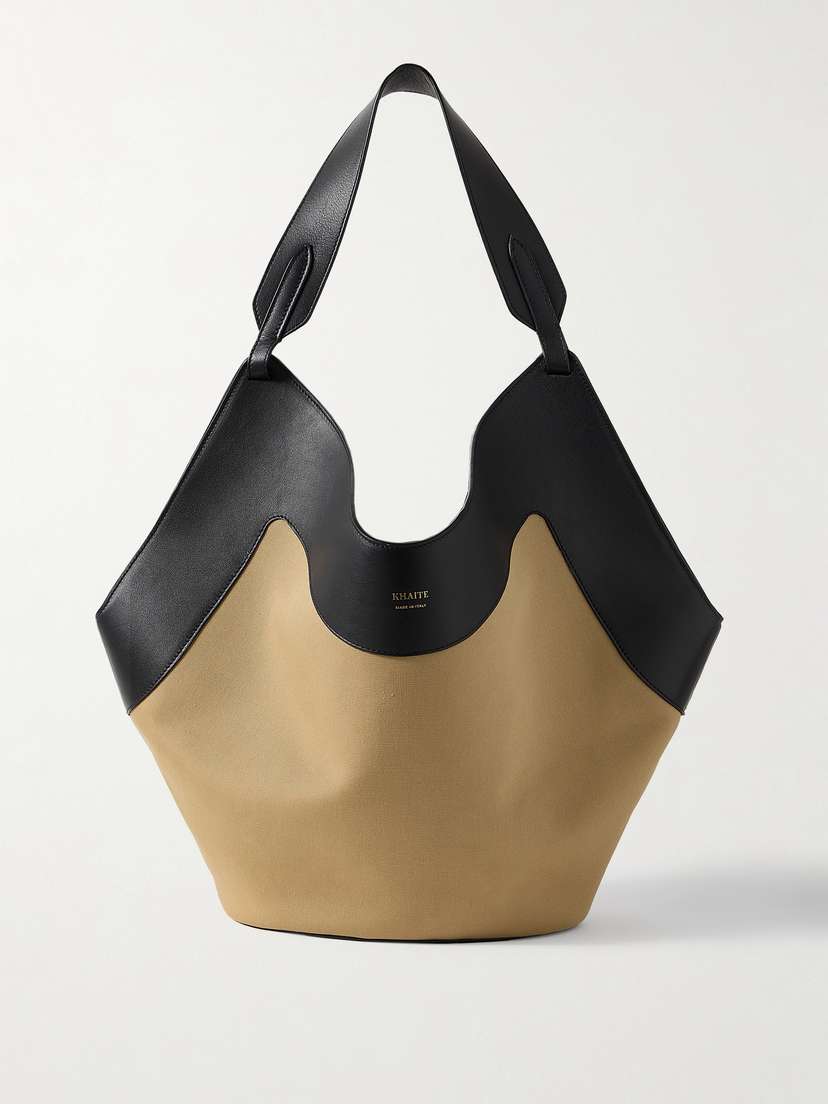 Khaite — Lotus medium leather-trimmed canvas tote