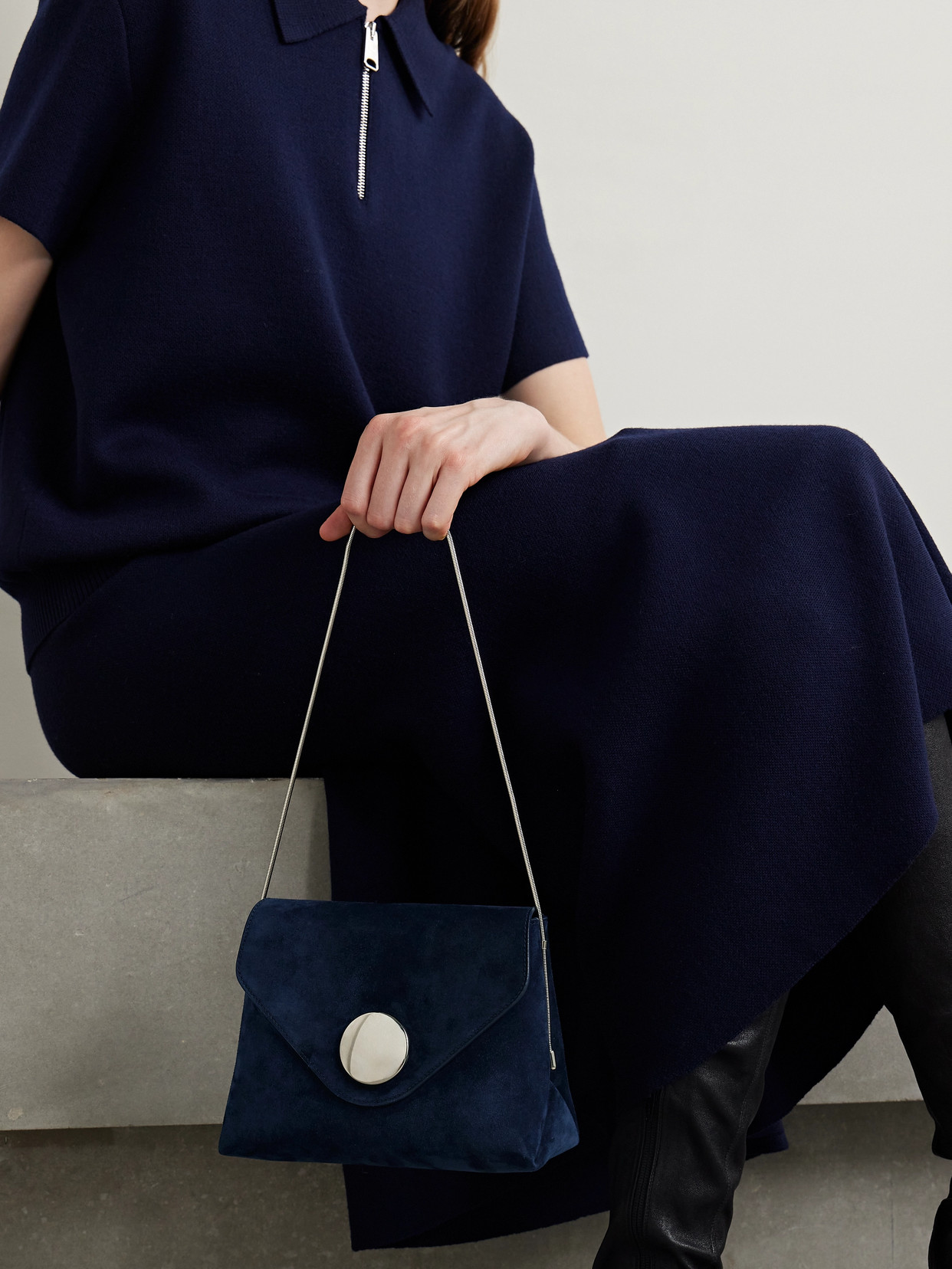 Khaite Bobbi Suede Shoulder Bag In Blue