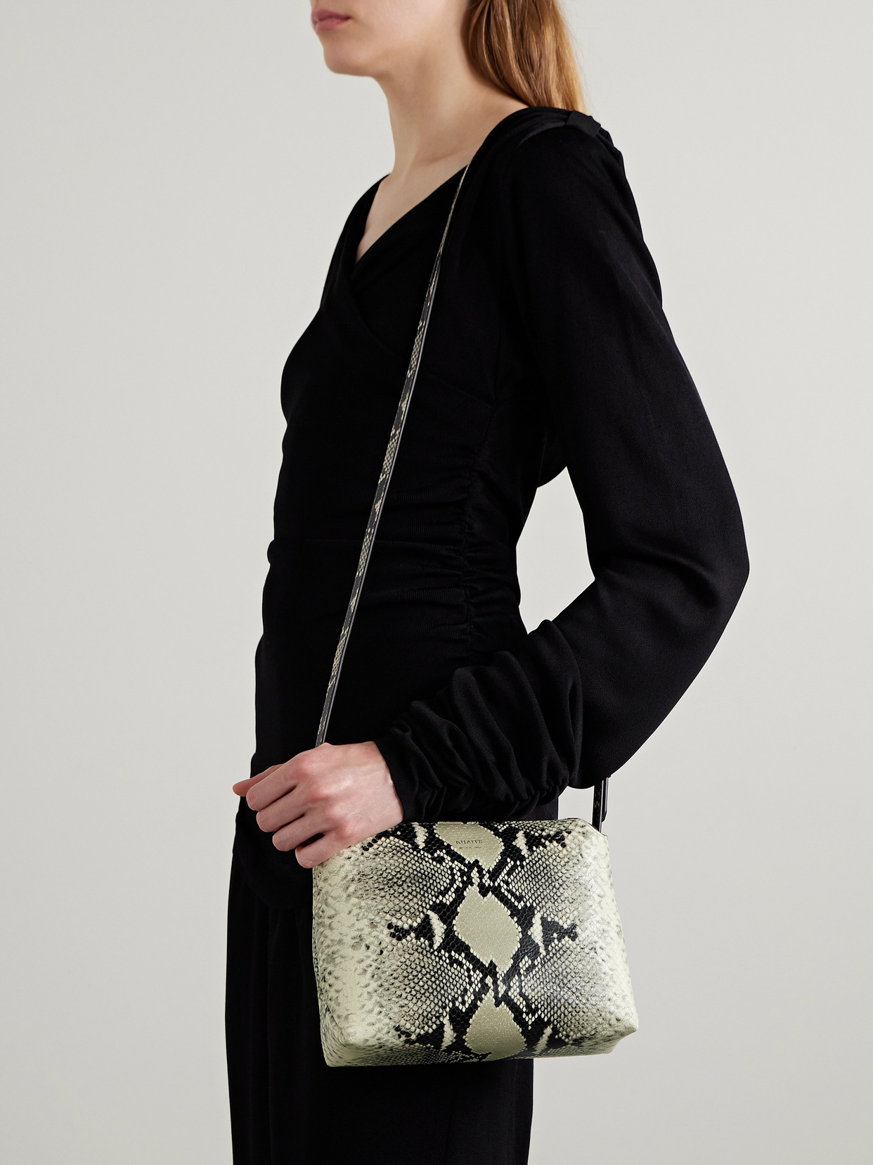Khaite Lina Medium Snake-effect Leather Shoulder Bag In Neutrals