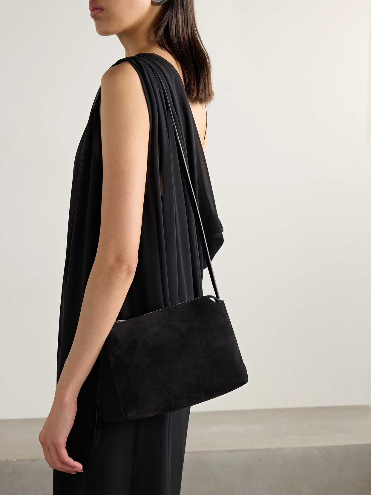 Khaite Lina Medium Suede Shoulder Bag In Black