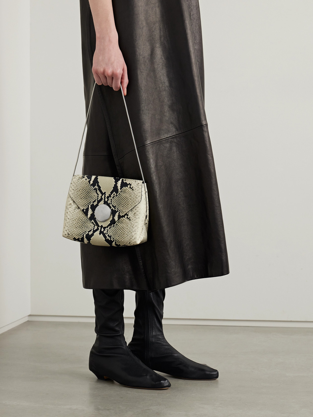 Khaite Bobbi Python Embossed Shoulder Bag In Neutrals