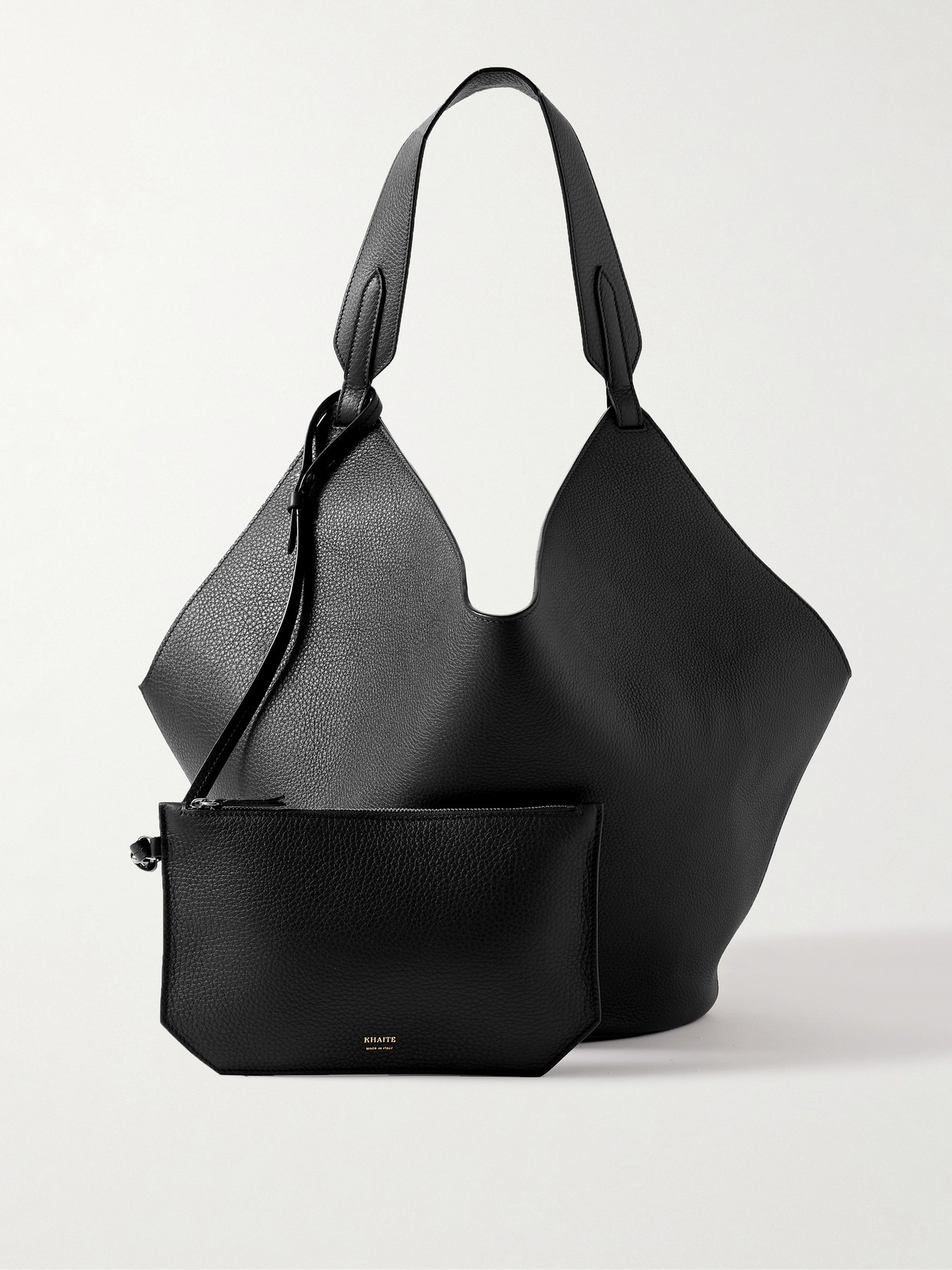 Khaite Lotus Medium Pebbled Leather Tote Bag In Black