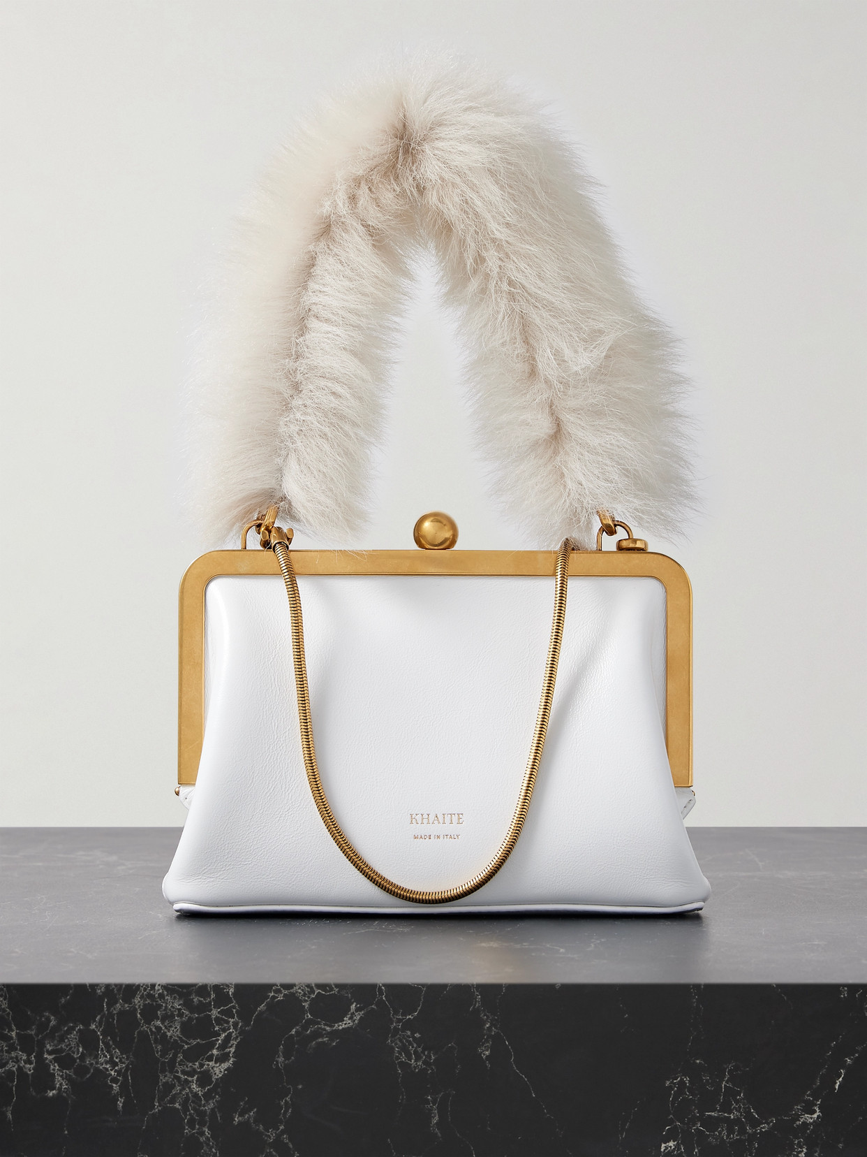 Khaite Lilith Faux Fur-trimmed Leather Tote In White