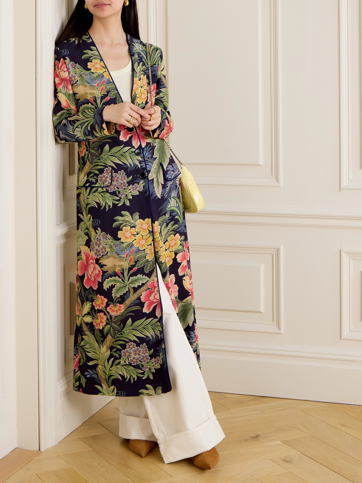 Floral-Print Cotton Coat