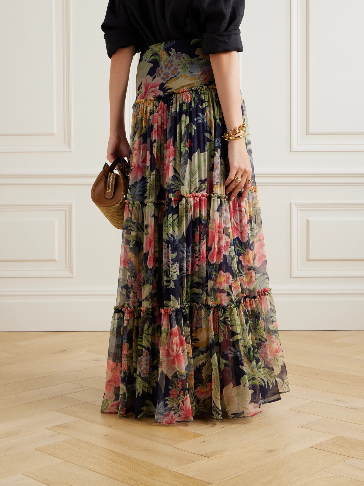 Etro Tiered Gathered Floral-print Silk-crepon Maxi Skirt In Multi