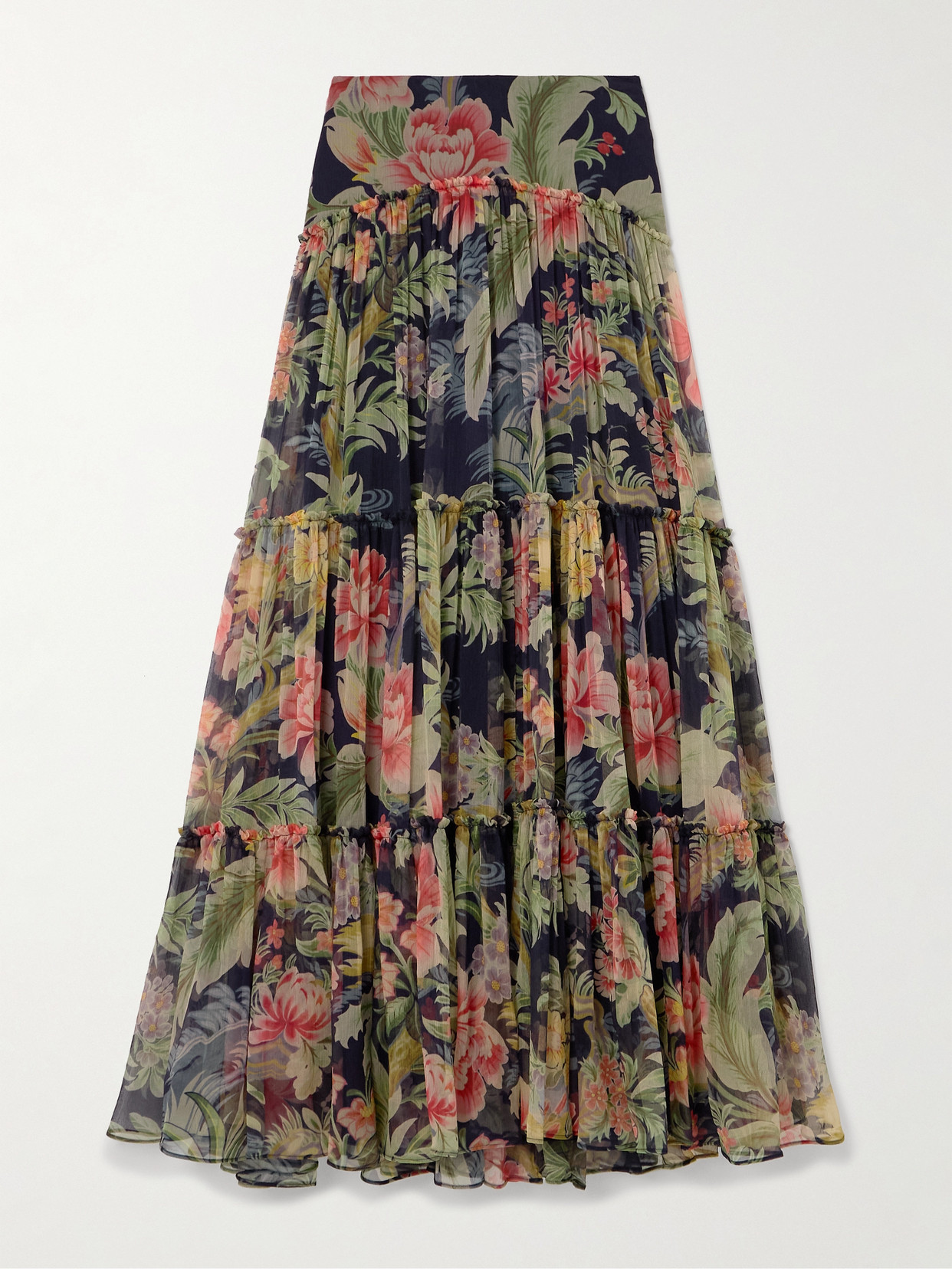 Etro - Tiered Gathered Floral-print Silk-crepon Maxi Skirt - Multi