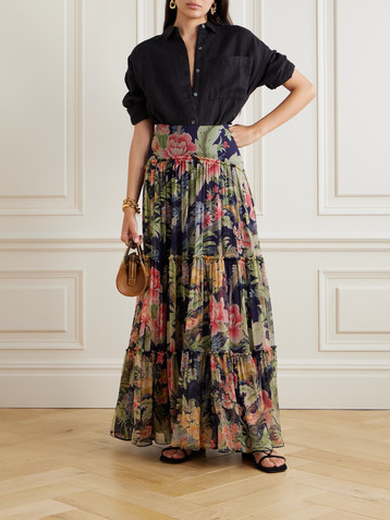 Etro Tiered gathered floral-print silk-crepon maxi skirt