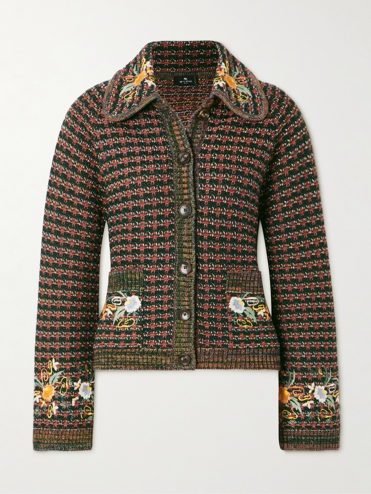 Etro - Floral-embroidered Knitted Jacket - Brown