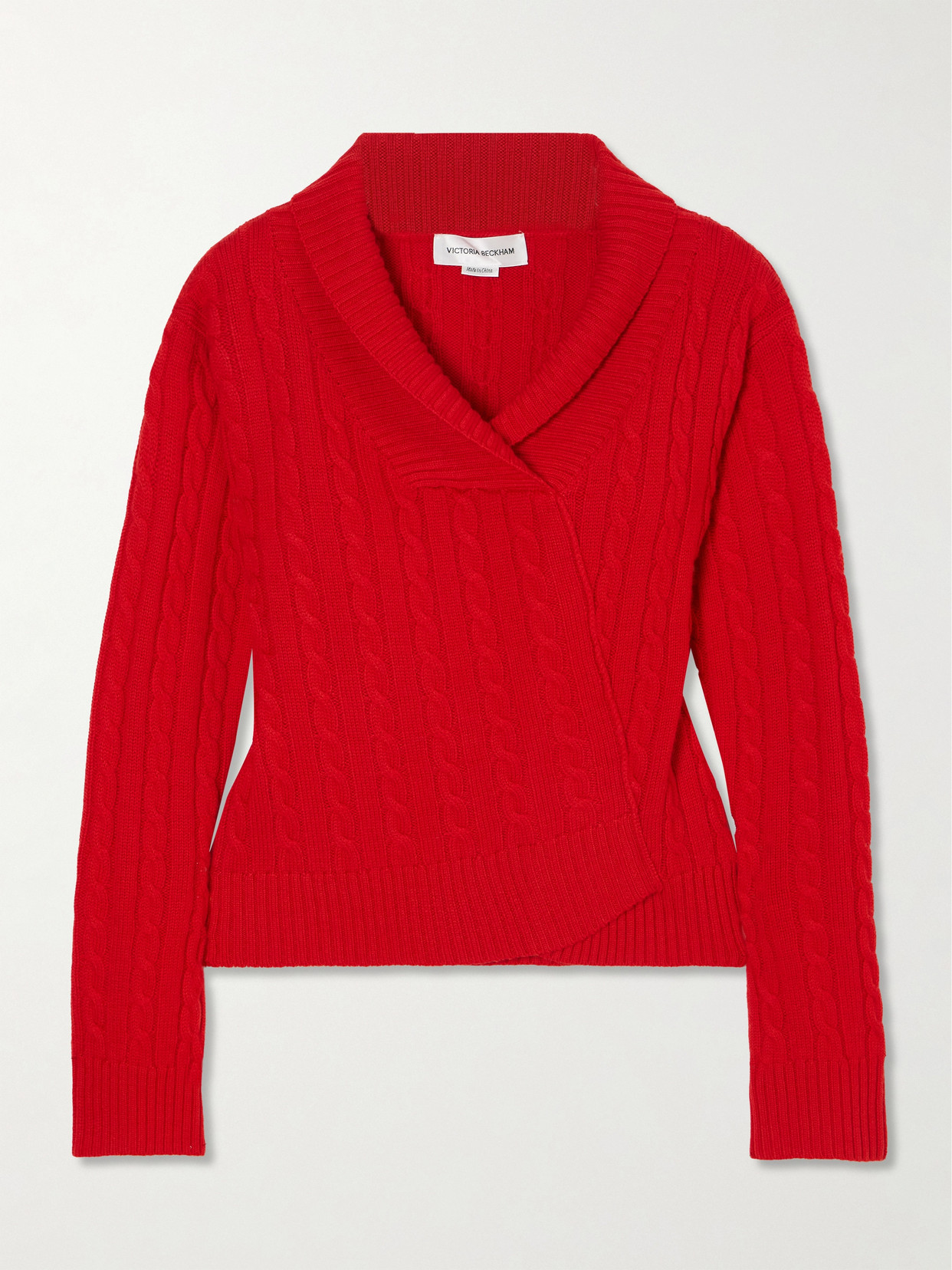 Victoria Beckham Asymmetric Cable-knit Wool Jumper In Red